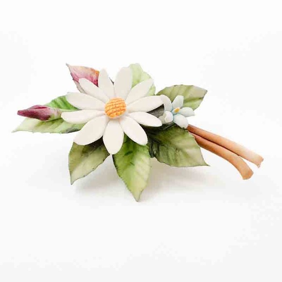 Vintage Carlo Savastano Capodimonte Daisy Flower Brooch with Box and Papers - Picture 11 of 13